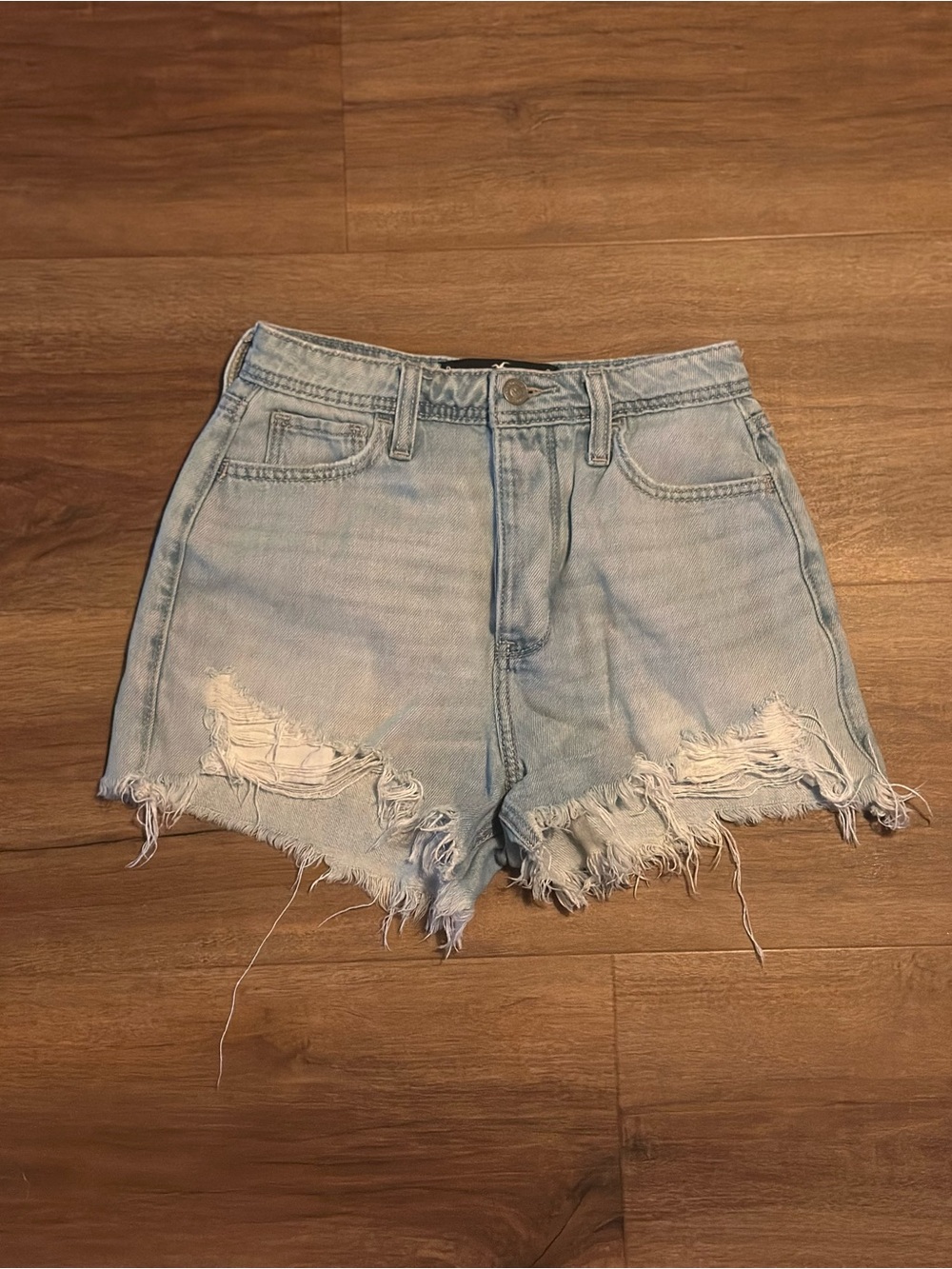Hollister Light Blue Distressed Denim Shorts